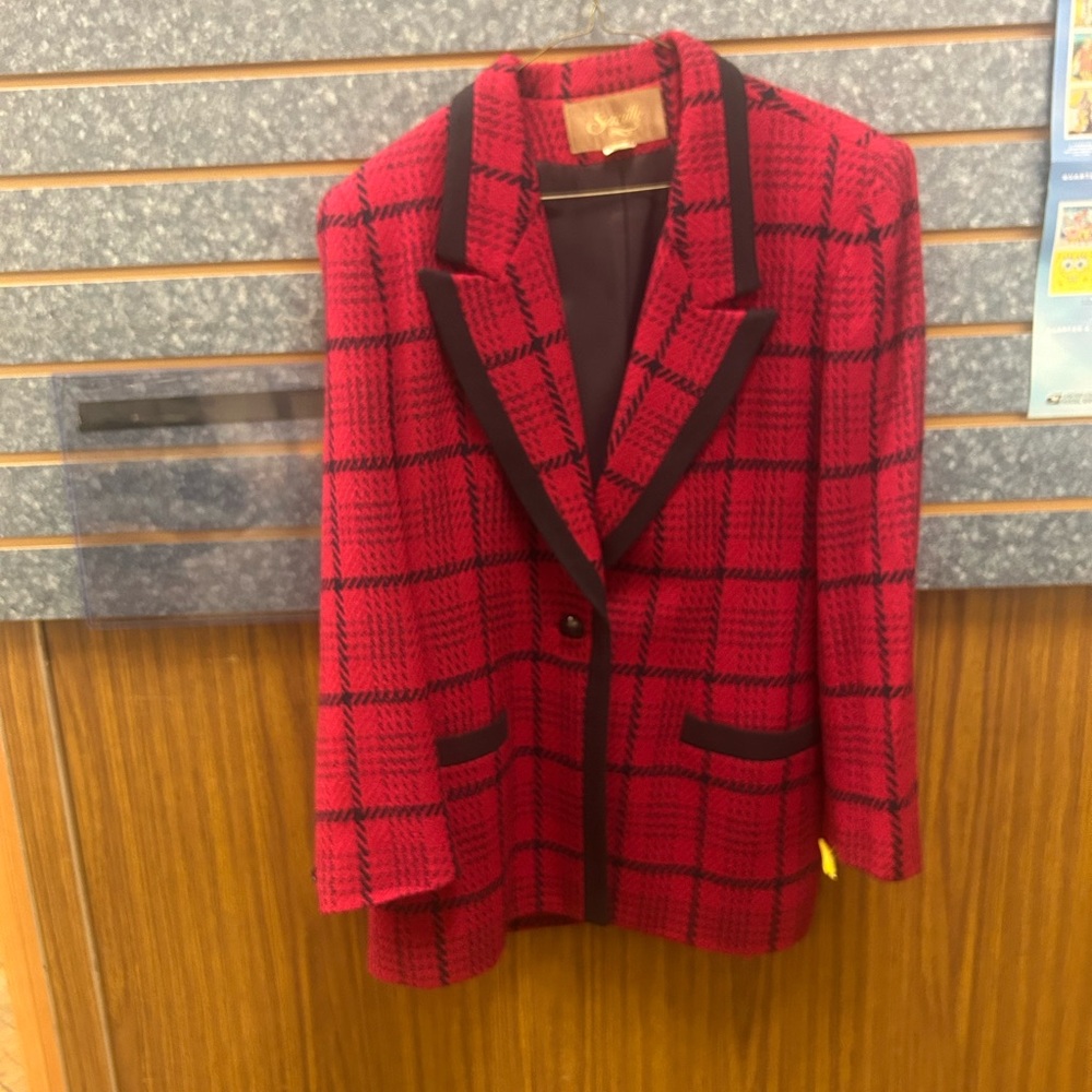 Red and Black Plaid Women's Blazer